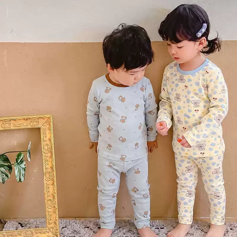 Class A pure cotton autumn and winter thermal underwear set for boys and girls, baby home clothes, autumn clothes and long pants, children's pajamas, comfortable