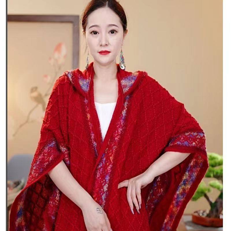 民族风披肩带帽彩色波浪外搭针织衫西藏云南旅游拍照披风斗篷女款,淘宝优惠券,粉丝福利购,淘宝优惠卷