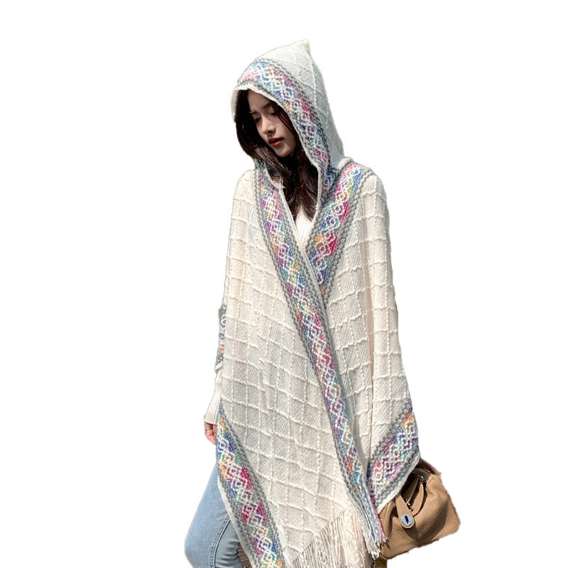 民族风披肩带帽彩色波浪外搭针织衫西藏云南旅游拍照披风斗篷女款,淘宝优惠券,粉丝福利购,淘宝优惠卷
