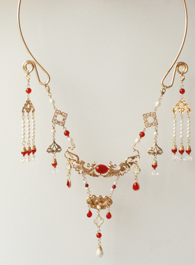 原创汉服配饰古典红色手作