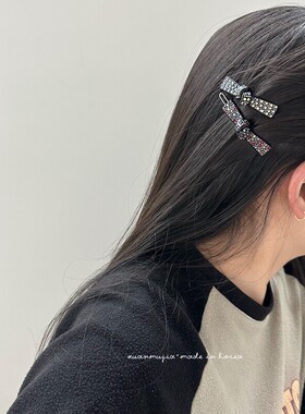 韩国进口FRANCE水钻蝴蝶结醋酸发夹女百搭闪亮侧边刘海碎发夹发饰