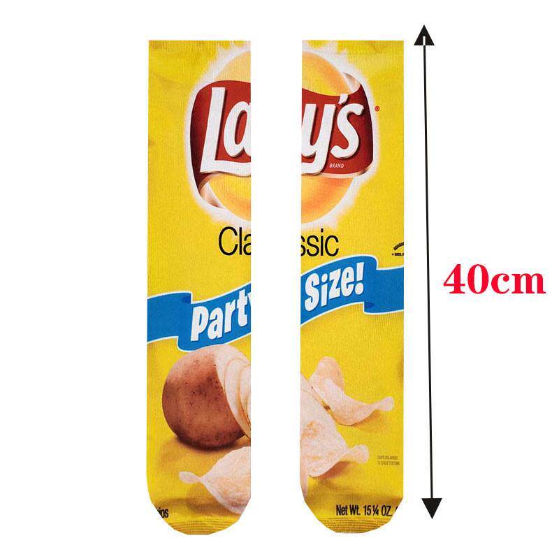 1 pair Funny Unisex Men Art Socks women Potato chips Knee - 图0