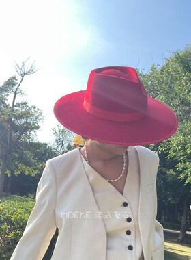 礼帽逛街法式女秋冬平檐蝴蝶结