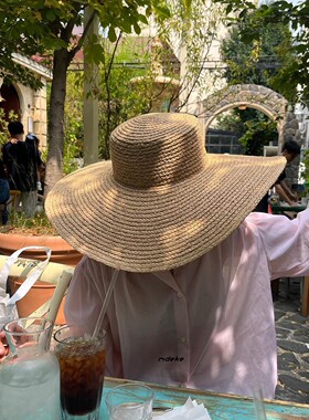草帽逛街法式女春夏大檐拉菲草帽
