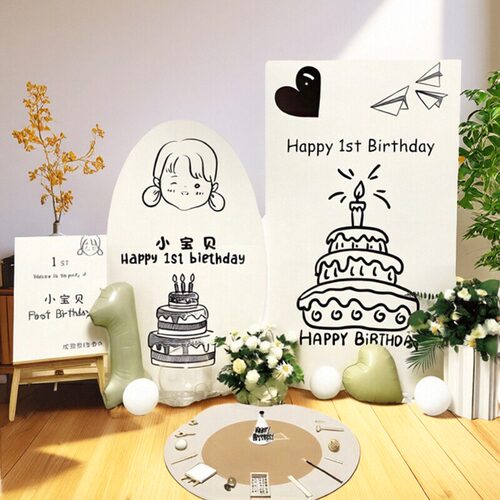 韩系ins风周岁生日布置场景装饰背景墙男女孩宝宝派对KT板高级感 - 图0