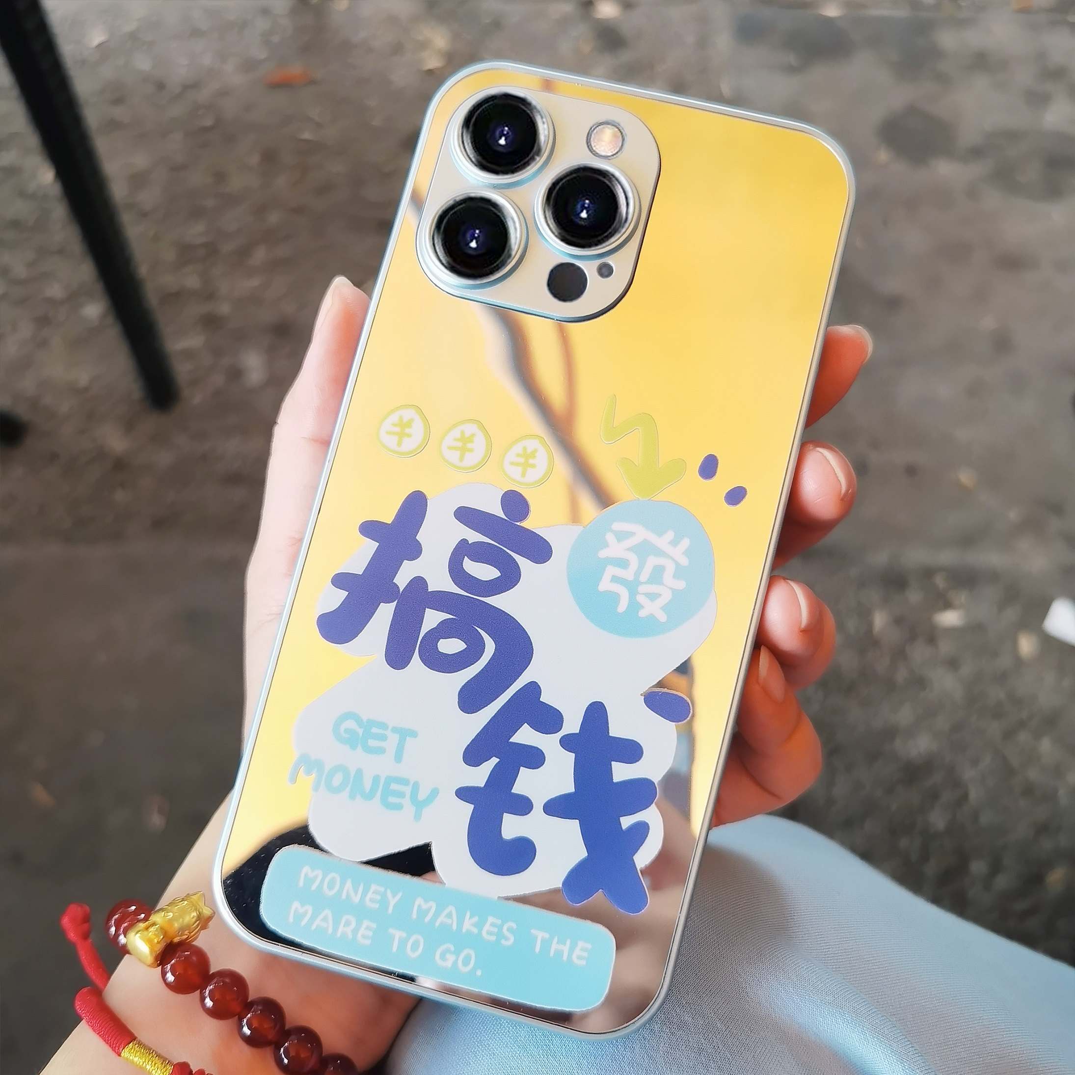 赚钱猫适用于苹果15金属漆镜面壳搞钱华为mate60蝴蝶荣耀80可爱小米13oppo手机壳vivoX90爱心K50硅胶软壳笑脸