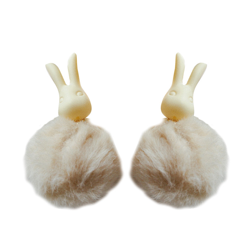 80斤少女原创 复古可爱兔子奶油色毛球耳饰 毛茸茸银耳勾耳夹百搭,淘宝优惠券,粉丝福利购,淘宝优惠卷
