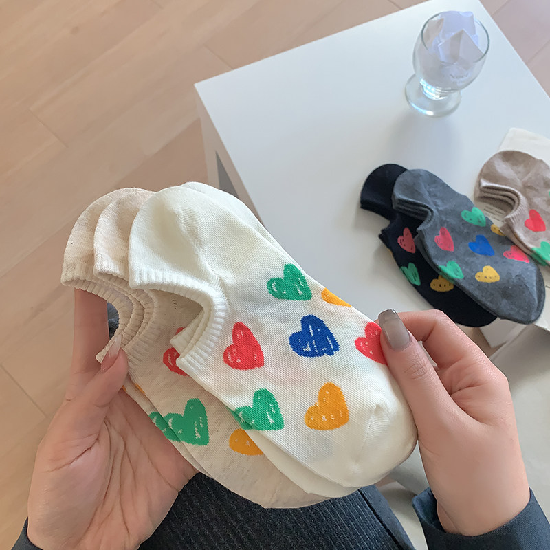 不会丢的袜子 涂鸦爱心船袜女潮网红款春季韩版女生可爱短袜夏天