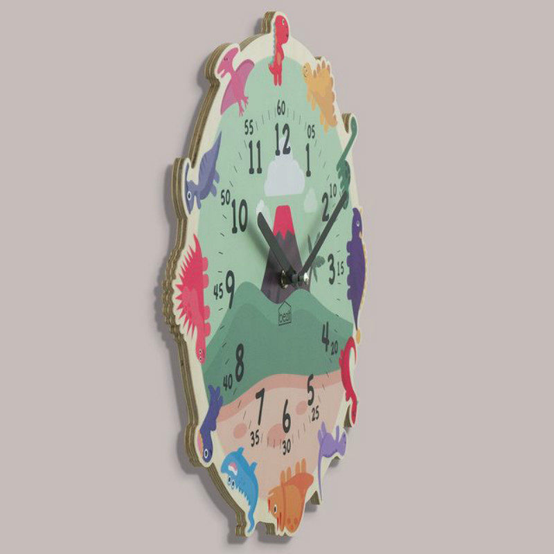 韩国进口 男孩房间木质卡通恐龙墙面装饰挂钟 客厅静音时钟,淘宝优惠券,粉丝福利购,淘宝优惠卷