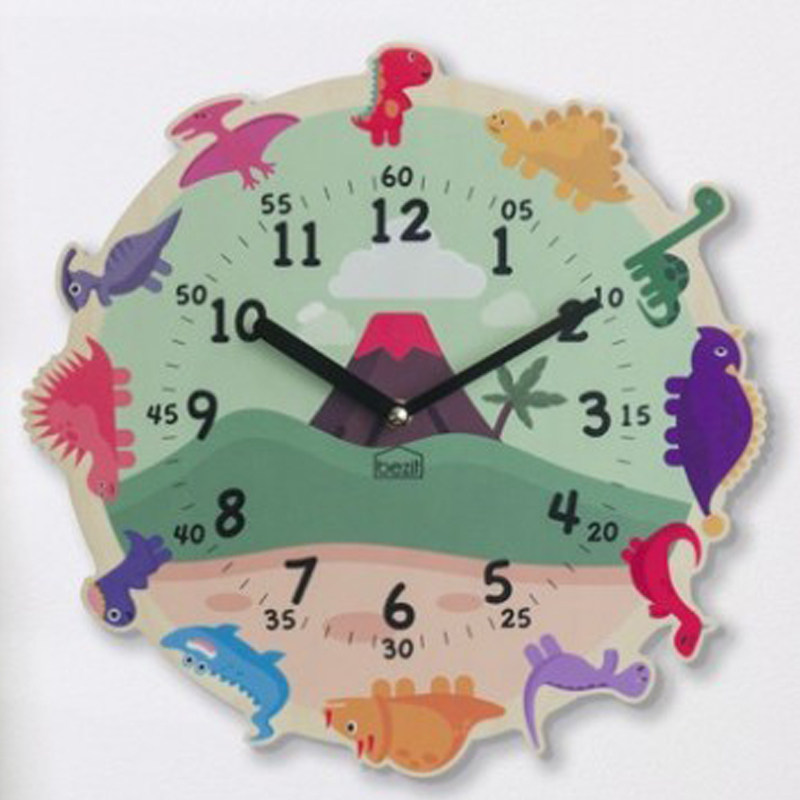 韩国进口 男孩房间木质卡通恐龙墙面装饰挂钟 客厅静音时钟,淘宝优惠券,粉丝福利购,淘宝优惠卷