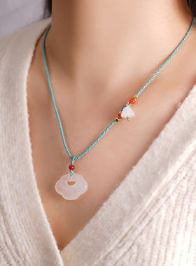 【最后一件，特价】天然玛瑙玉石平安锁如意吊坠挂绳项链女民族风