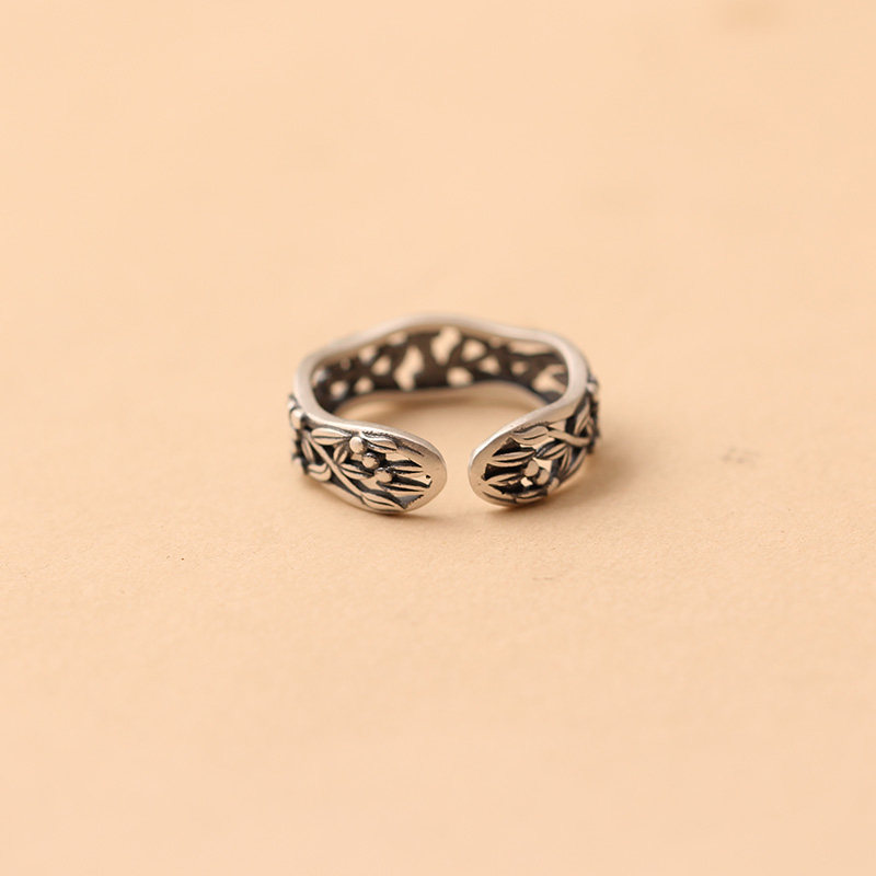 Zichan S999 pure silver vintage flower open ring