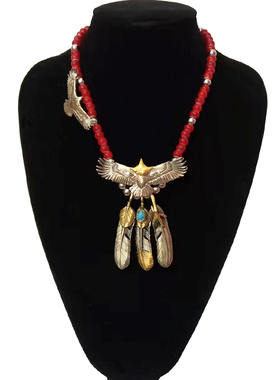 百搭高桥复刻老鹰爪子明星同款嘻哈印第安羽毛吊坠项链男女士套链