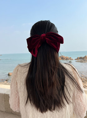 韩国复古少女丝绒蝴蝶结发夹甜美马尾夹法式气质顶夹氛围感弹簧夹