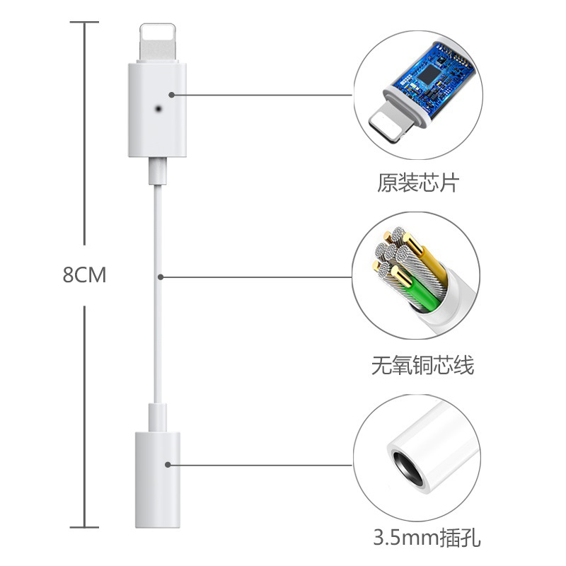 适用苹果耳机转接头音频充电转接口3.5mm有线lighting接口圆孔