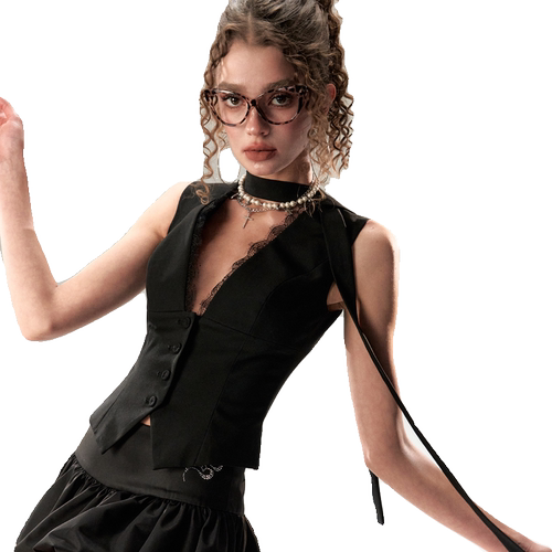 【gidle米妮同款】4muggle原创辣妹性感蕾丝马甲上衣背心马夹开衫 - 图3