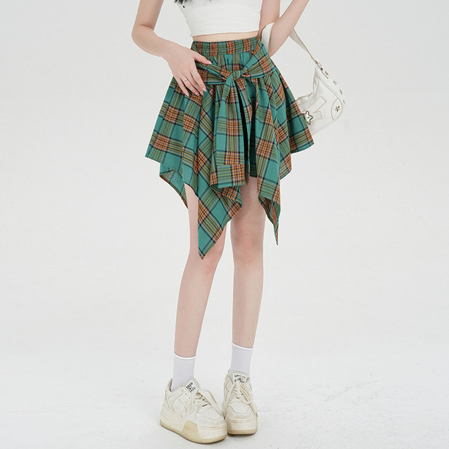 Plaid dance fake two piece dance performance skirt for women