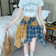 Short skirt American irregular plaid strap dance skirt