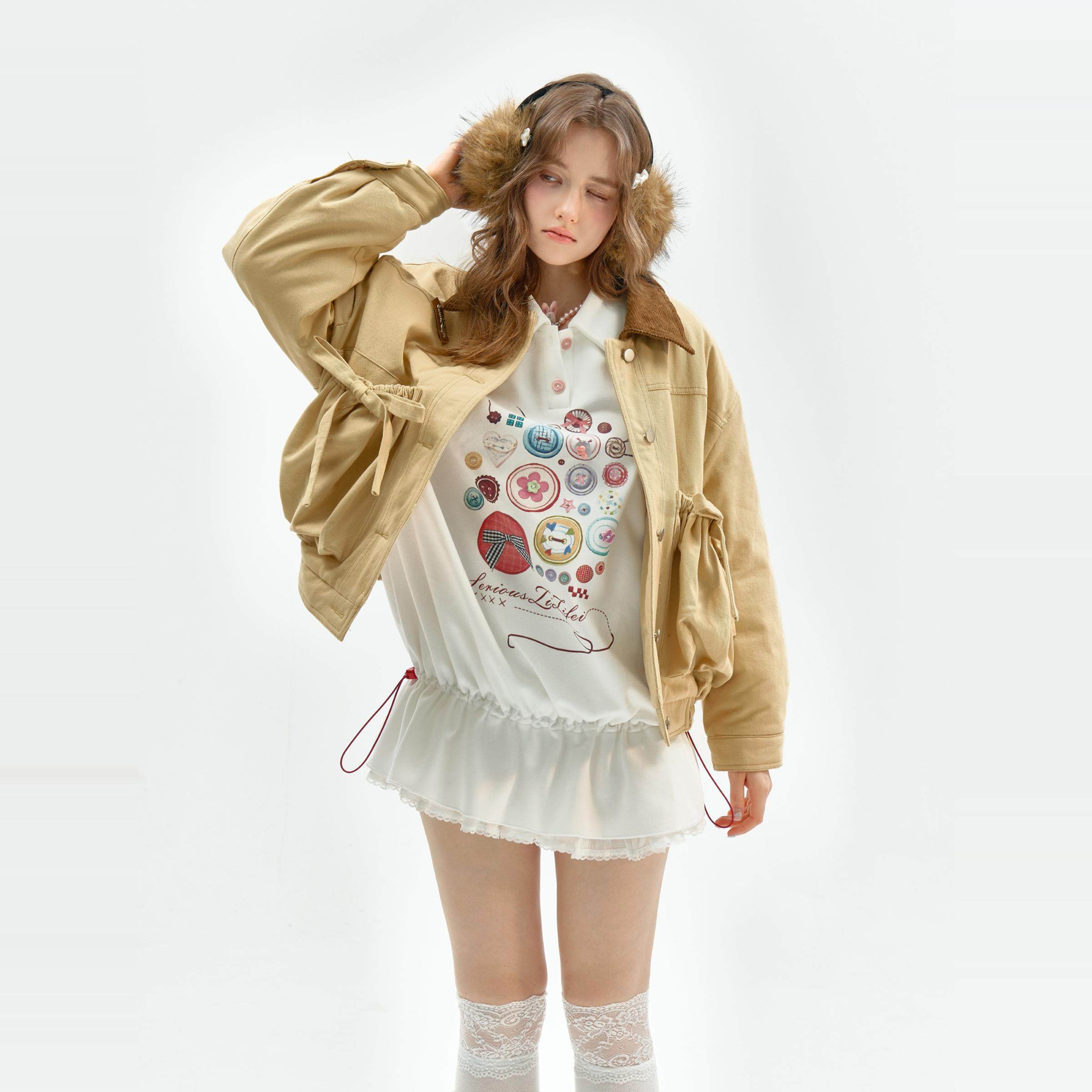 ziziFei秋冬季设计感卡其色灯芯绒夹棉巴恩风夹克工装棉服外套女,淘宝优惠券,粉丝福利购,淘宝优惠卷