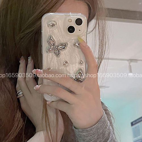 ins日韩珠光水钻蝴蝶适用三星S24 S23手机壳S22 S21fe s20+新款软壳note20 10ultra透明A71滴胶A53保护套少女 - 图1