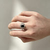 Nepalese handmade S925 silver jewelry black agate ring women's open ring men's popular simple retro ethnic style