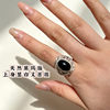 Nepalese handmade S925 silver jewelry black agate ring women's open ring men's popular simple retro ethnic style