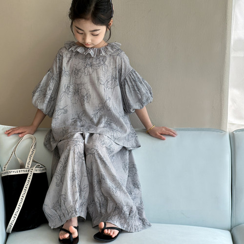 女童装夏季套装2026新款女大童短袖洋气儿童夏装薄款阔腿裤两件套 - 图1