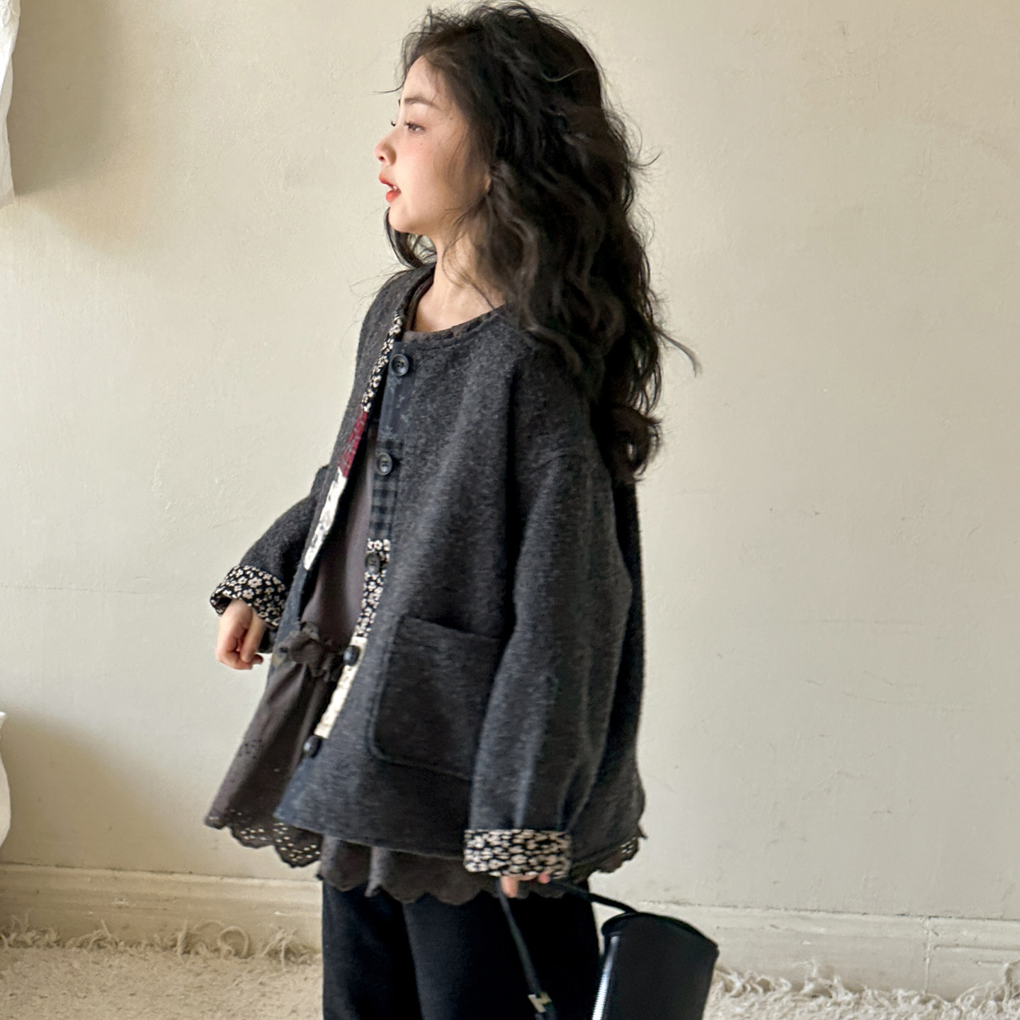 2026 Spring and Autumn Girls' Thickened Woolen Coat