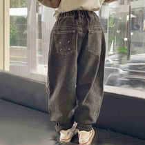 Girl Jeans 2024 New Children CUHK Child Spring Autumn Money Loose Black Ocean Air Spring Pants Kharen Pants