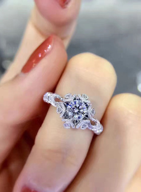 复古雪花纯银戒指不褪色莫桑钻