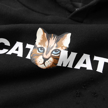 Obscure PRAGMATY Catmaty Print Hoodie ຖືກທໍາລາຍ hoodie ທີ່ມີຄວາມຫຍຸ້ງຍາກ 435112