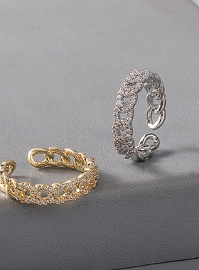 爆款 铜镶满锆石戒指女 个性时尚潮INS手饰 18K金饰品