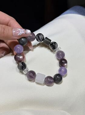 暗夜幽紫天然紫水晶手手串水晶diy招财手饰