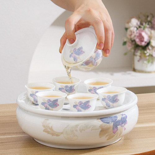 全陶瓷功夫旅行茶具套装户外出游车载便携式茶盘盖碗茶壶茶杯泡茶 - 图0