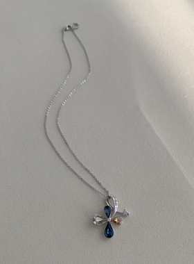 轻奢气质设计蓝色仿水晶吊坠锁骨链短项链小众潮个性潮闺蜜首饰