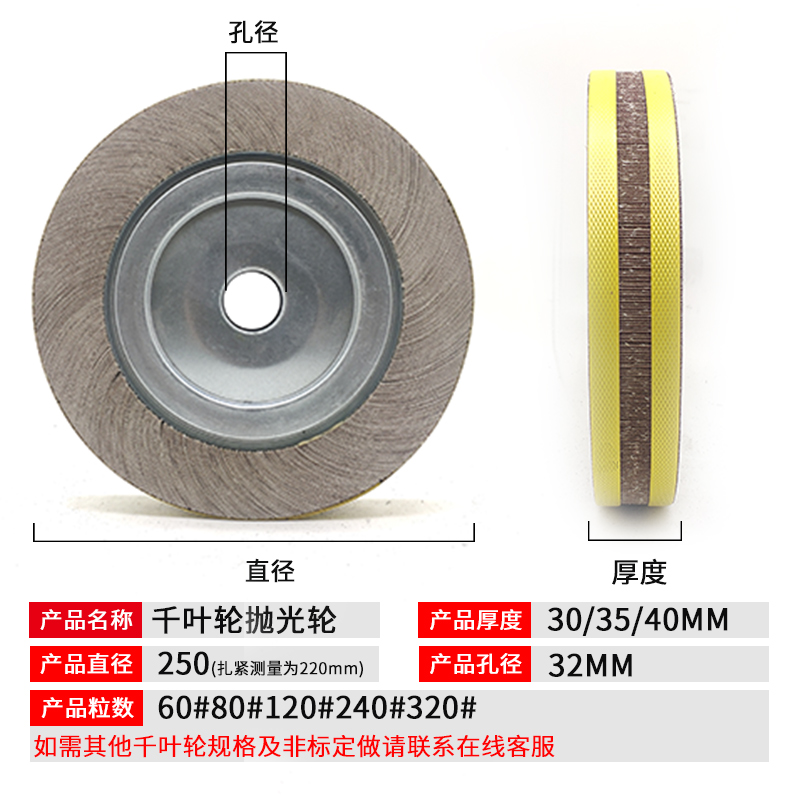 千叶轮砂布轮250*30（40）*32卡盘叶轮沙皮纸打磨机用抛光千页轮