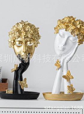 跨境人脸面具半脸摆件树脂工艺品现代家居人物摆件电视柜书架摆饰