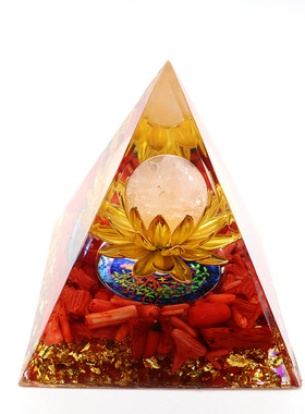 跨境爆款金字塔莲花水晶球碎石滴胶树脂家居桌面手工摆件