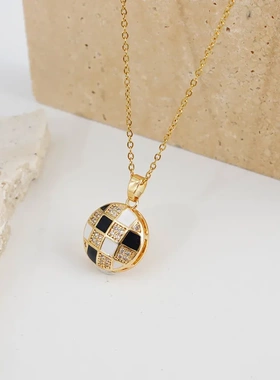 棋盘格项链女ins网红爆款锆石百搭复古毛衣链简约时尚感锁骨