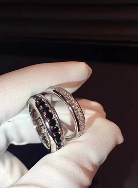 S925纯银黑白莫桑石情侣对戒轻奢小众排钻求婚结婚纪念礼物戒指