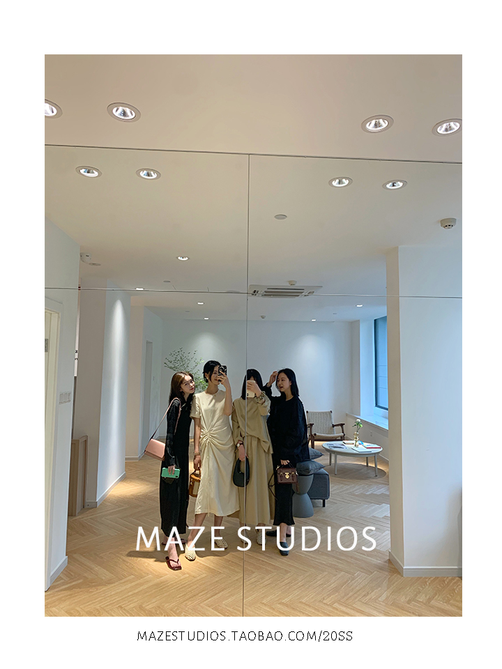 Maze Studios天丝麻奶油色抽绳连衣裙自留力荐谁穿谁美的连衣裙-图0