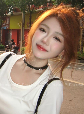 暗黑十字花架choker项圈女小众高级感于文文明星同款皮质项链颈链