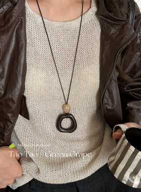 复古长款不规则圆环串珠吊坠项链女2025新款民族风高级感毛衣链