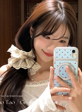 韩系条纹蕾丝双层大肠发圈女夏天高级感超大扎发头绳巨好看发饰