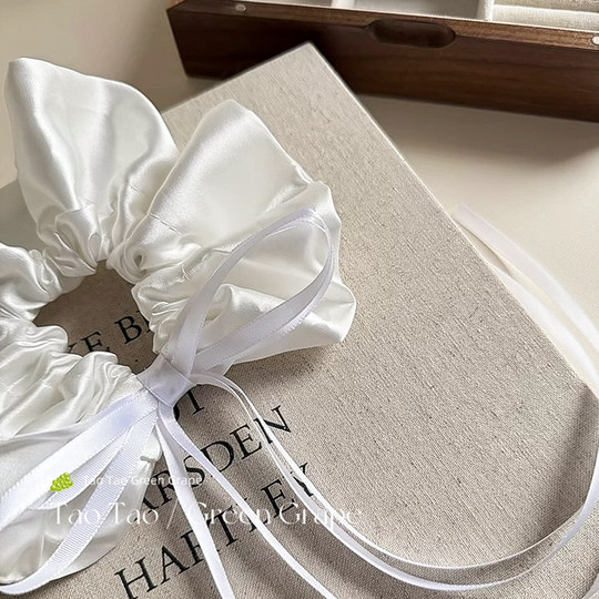 芭蕾风白色缎面飘带蝴蝶结大肠发圈女高级感韩系超仙气质发绳发饰