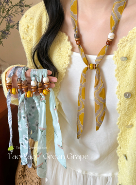 春意盎然~高级感蓝色碎花串珠项链女2026年新款春夏系脖装饰配饰