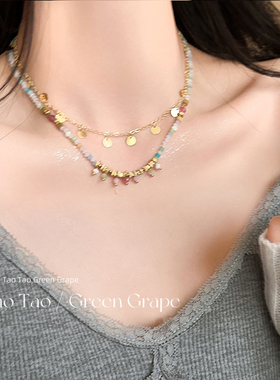 彩色小米珠串珠叠戴项链女波西米亚民族风锁骨链时尚气质个性颈链
