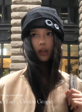 韩系黑色纽扣针织马术帽女2026新款秋冬适合方圆脸冷帽包头帽子