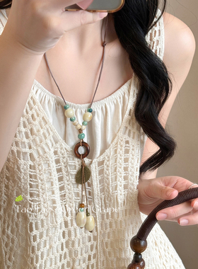 新中式海边度假风长款陶瓷项链
