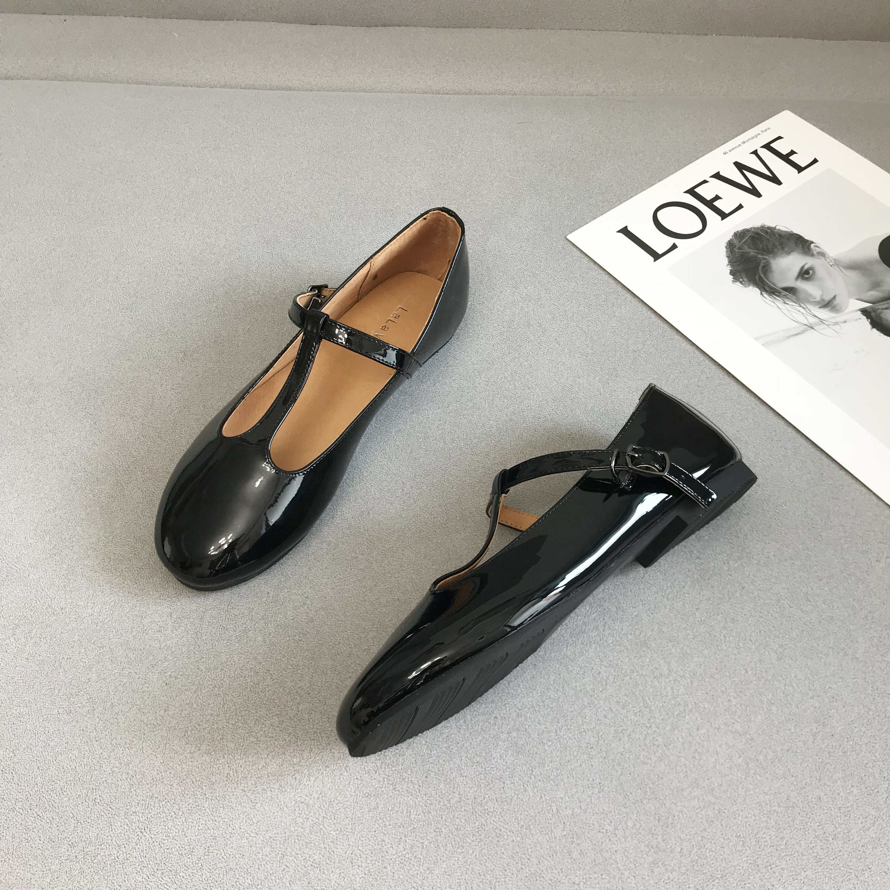 新款真皮T型丁字扣带圆头浅口平底芭蕾单鞋法式复古玛丽珍奶奶鞋,淘宝优惠券,粉丝福利购,淘宝优惠卷